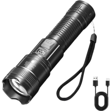 LED Camping Flashlight 1200mAh 10W 800LM USB Rechargeable Tactical Torch With Digital Display image
