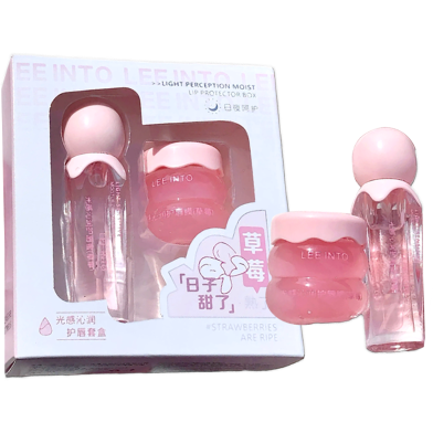 LEE INTO Strawberry Lightweight Lips Set Clear Glass Moisturizing Lip Balm Transparent Lip Oil Hydrating Jelly Day and Night Lip Mask Settle image