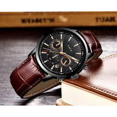 LIGE Mens quartz casual watch choronograph watch waterproof best leather watch image