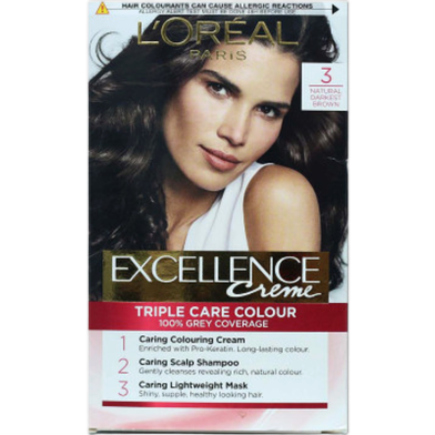 L'Oreal Excellence Creme Triple Care Colour - 3 Natural Darkest Brown image