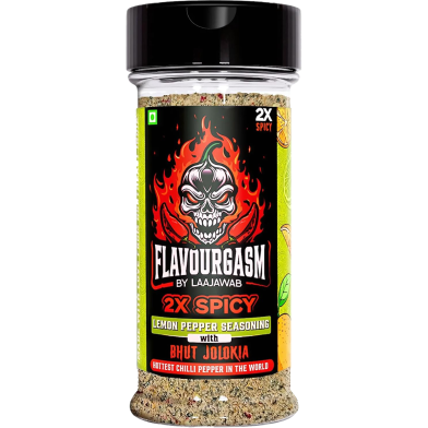 Laajawab Flavourgasm Chilli Lime Seasoning with Bhut Jolokia | 2X Spicy Lemon Pepper Masala for Fruits, Chaats, Salads, Chicken, Tacos, Grill, Snacks, Lemonade | Bold Tangy Heat | No MSG or Additives; 85g image