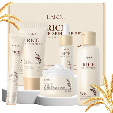 Laikou Rich Skin Care Set Rice Serum Toner Face Wash Moisturizing Cream Eye Cream Brightening image