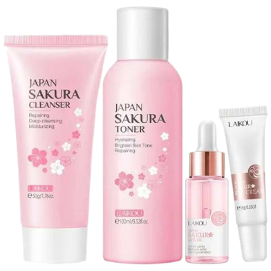 Laikou Sakura Face Care Combo(Cleanser/Face Toner/Serum/Eye Cream) Set 4 Pcs image