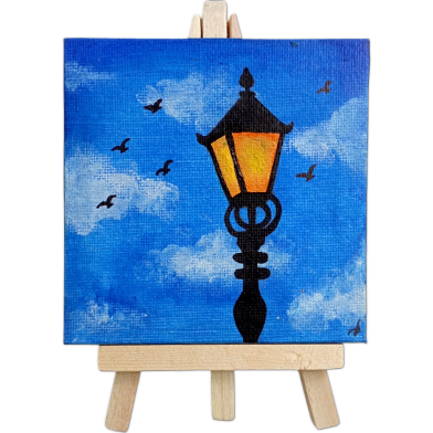 Lamp Post Acrylic Paint – Hand-Painted Mini Canvas with Wooden Easel 4×4 Inchi image