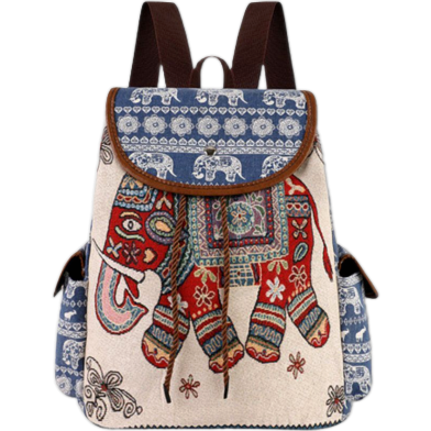 Large Ethnic Style Backpack With Embroidered Elephant image