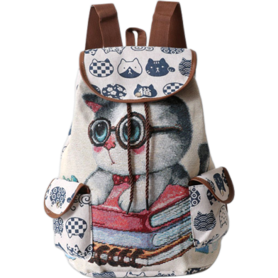Large Ethnic Style Backpack With Embroidered Cat image