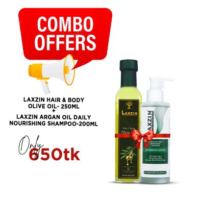 Laxzin Hair And Body Olive Oil 250ml And Argan Oil Daily Nourishing Shampoo 200ml Combo Offer image