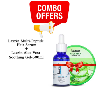Laxzin Multi Peptide Hair Serum 30ml And Laxzin Aloe Vera Soothing Gel 300ml Combo Offer image