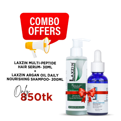 Laxzin Multi Peptide Hair Serum 30ml And Laxzin Argan Oil Daily Nourishing Shampoo 200ml Combo Offer image