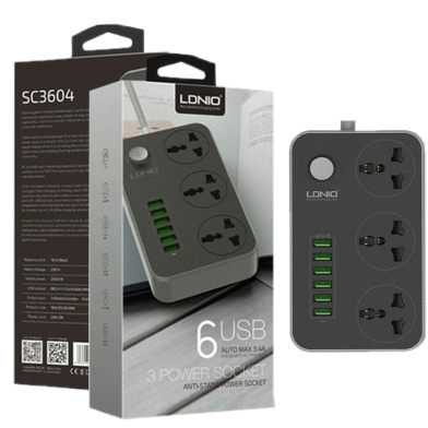Ldnio SC3604 Power Strip With 6 USB Ports for Mobile Charger and 3 Universal Outlets Power Socket image