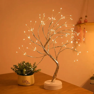 Led Mini Tree Night Light Copper Wire Garland Lamp Twinkling Fairy Light Usb And Battery Powered Touch Switch Bonsai Tree Lamp For Kids Bedroom Party And Home Decor Non Rechargeable USB image