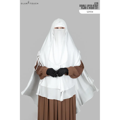 Leya Double Layer Ready Hijab-Niqab Set | White image