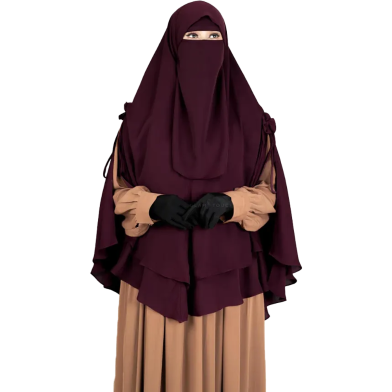 Leya Double Layer Ready Hijab-Niqab Set | Wine image