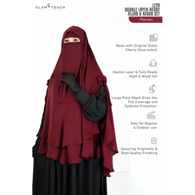 Glam Touch Leya Double Layer Ready Hijab-Niqab Set | Maroon image