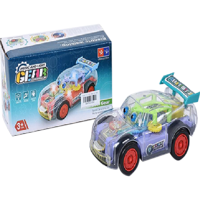 Light music gear electric universal cartoon racing car, Kids Flashing Racing Car Toy Transparent Light Up Colorful LED Music Mechanical Gear Car Luminous Model Children Birthday Gift image