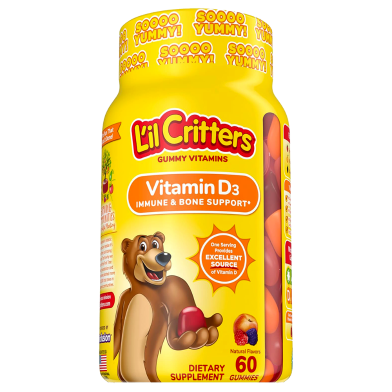 L’il Critters Vitamin D3 Daily Gummy Supplement for Kids, For Immune And Bone Support, Peach And Berry Flavors - 60 Gummies image