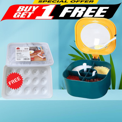 LjLi Set of 4 Seasoning Box with lid and 4 Spoons, Spice Box ( Buy 1 Get 1 15 Egg Storage Box FREE) image