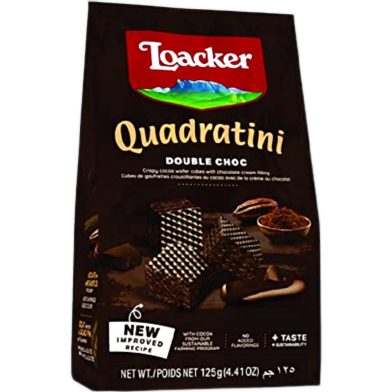 Loacker Quadratini Double Choc Crispy Wafer 125gm image