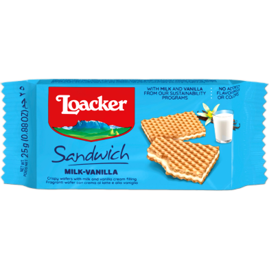 Loacker Sandwich Milk Vanilla Crispy Wafers 25gm image