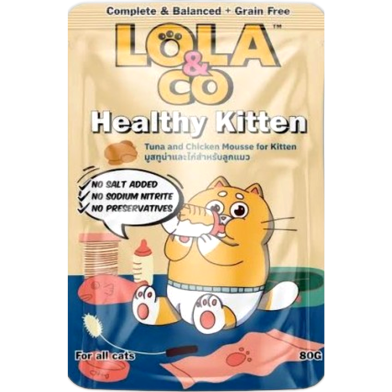 Lola and Co Healthy Kitten Cat Pouch Food - Tuna and Chicken Mousse for Kittens 80gm | Cat Wet Food image
