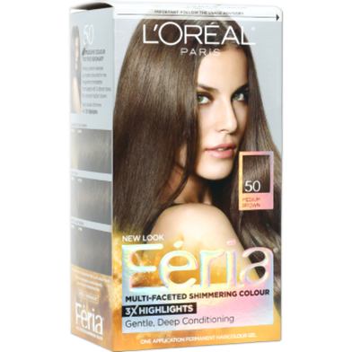 Loreal Feria Multi Faceted Shimmering Hair Color - 50 Medium Brown image