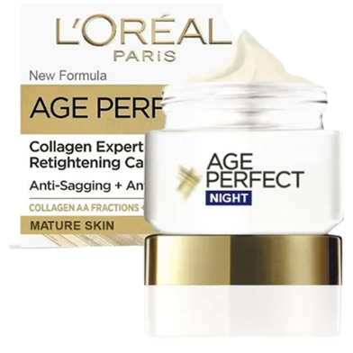 Loreal Paris Age Perfect Collagen Expert Retightening Night Cream 50ml | 50 Plus Firmer, Moisturised, Nourished Skin, Anti-Age Spots, Collagen AA Fractions | Germany image