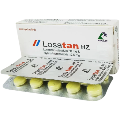 Losatan HZ 50 mg, 12.5 mg Tablet–10's Strip image