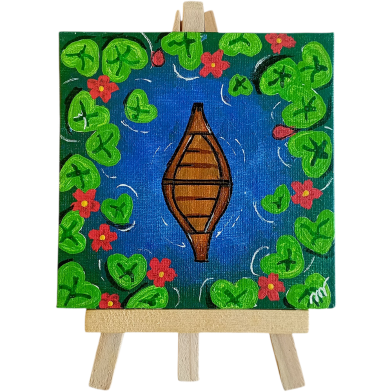 Lotus Pond – Hand-Painted Acrylic Mini Canvas With Wooden Easel 4×4 Inch image