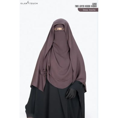 Glam Touch Luna- 2 Layer Hoodie Niqab | Deep Mocha image