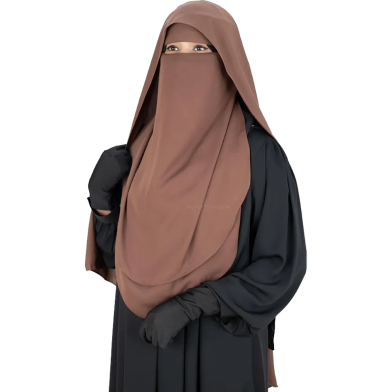 Glam Touch Luna- 2 Layer Hoodie Niqab | Milk Coffee image
