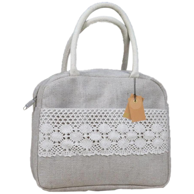 Lunch Carry Bag Jute Cotton Fabric Natural 10x9x5.5 Inch image