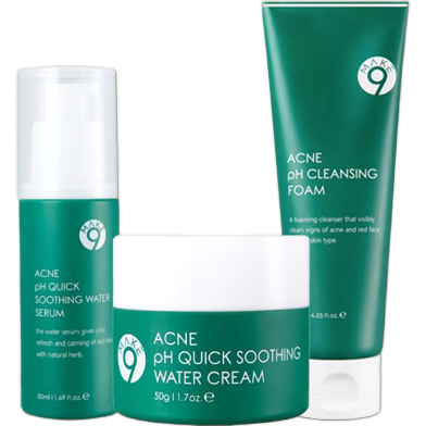 MAKE9 ACNE Combo ( MAKE9 Acne Quick Soothing Water Cream 50g MAKE9 Acne Quick Soothing Water Serum 50ml MAKE9 Acne Cleansing Foam 120ml) image