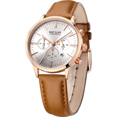 MEGIR M2011 Womens Luxury Leather Bracelet Watch Quartz Movement Valentine Day Gift Rose Gold image