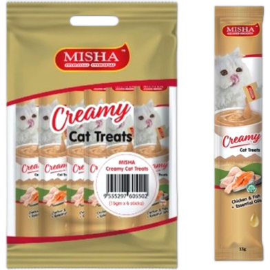 MISHA Creamy Cat Treats - Chicken and Fish, Essentials Oil (15g x 6 sticks) image