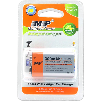 MP 9V 6F22 300mAh Ni-MH Rechargeable Battery image