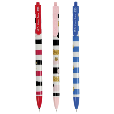 M And G Dots And Stripes Retractable Semi-Gel Pen 0.5mm Blue 3pec image