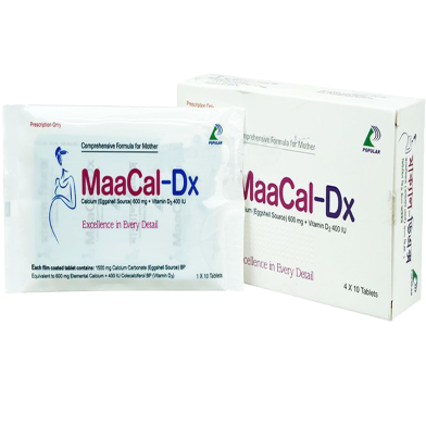 Maacal-DX 600 mg Plus 400 - 10's Strip Tablet image