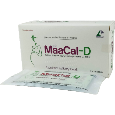 Maacal-D 500 mg Plus 200 - 10's Strip Tablet image