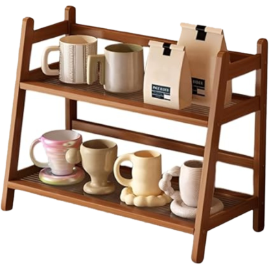 Creative Furniture Mahogany Wood 2 Tier Mug And Kitchen Organizer Rack image
