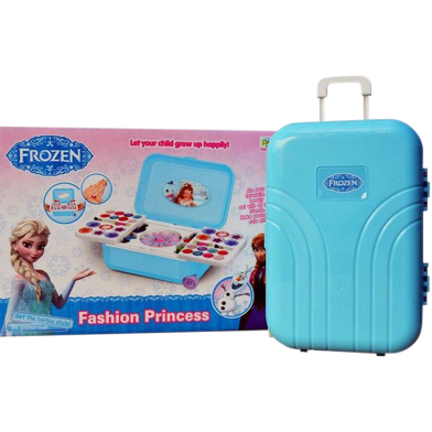 Makeup and Nail Art Toy Set for Girls Hello Kitty and Frozen Toy Trolley System Real Makeup Safe and Non toxic-Blue image