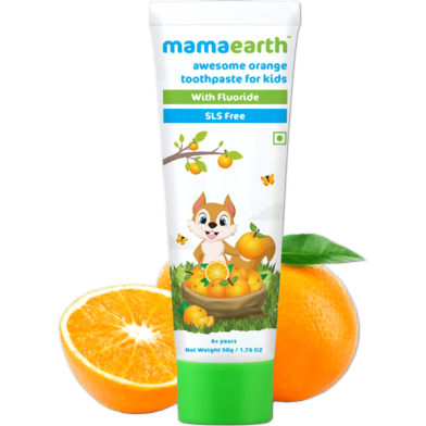 Mamaearth Sulfate Free Awesome Orange Toothpaste For Kids With Fluoride 50 gm INDIAN image