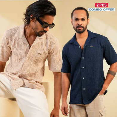 Manfare Premium Cuban Collar Half Shirt for Men 2 Pcs Combo image