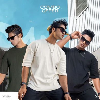 Manfare Premium Rib Fabrics Drop Shoulder T-Shirt 3 Pcs Combo Offer image