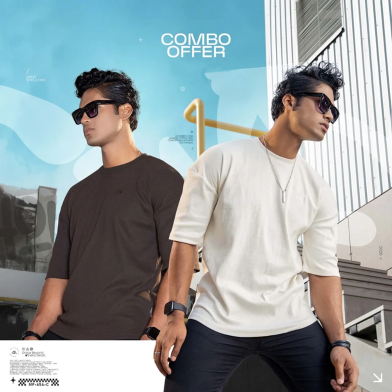 Manfare Premium Rib Fabrics Drop Shoulder T-Shirt 2 Pcs Combo Offer image