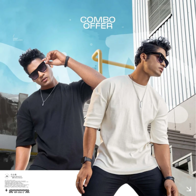 Manfare Premium Rib Fabrics Drop Shoulder T-Shirt 2 Pcs Combo Offer image