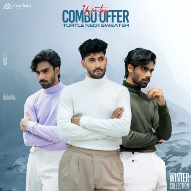 Manfare Premium Rib Fabrics Turtle Neck Sweater For Men Multicolor 3Pcs Combo Offer image