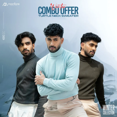 Manfare Premium Rib Fabrics Turtle Neck Sweater For Men Multicolor 3Pcs Combo Offer image