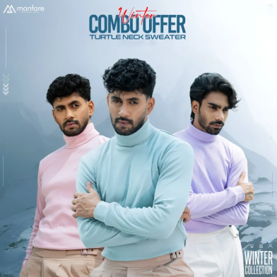 Manfare Premium Rib Fabrics Turtle Neck Sweater For Men Multicolor 3Pcs Combo Offer image
