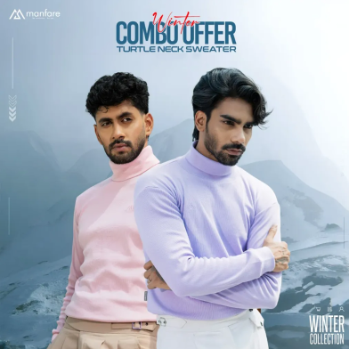 Manfare Premium Rib Fabrics Turtle Neck Sweater For Men Multicolor 2Pcs Combo Offer image