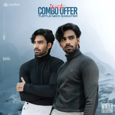 Manfare Premium Rib Fabrics Turtle Neck Sweater For Men Multicolor 2Pcs Combo Offer image